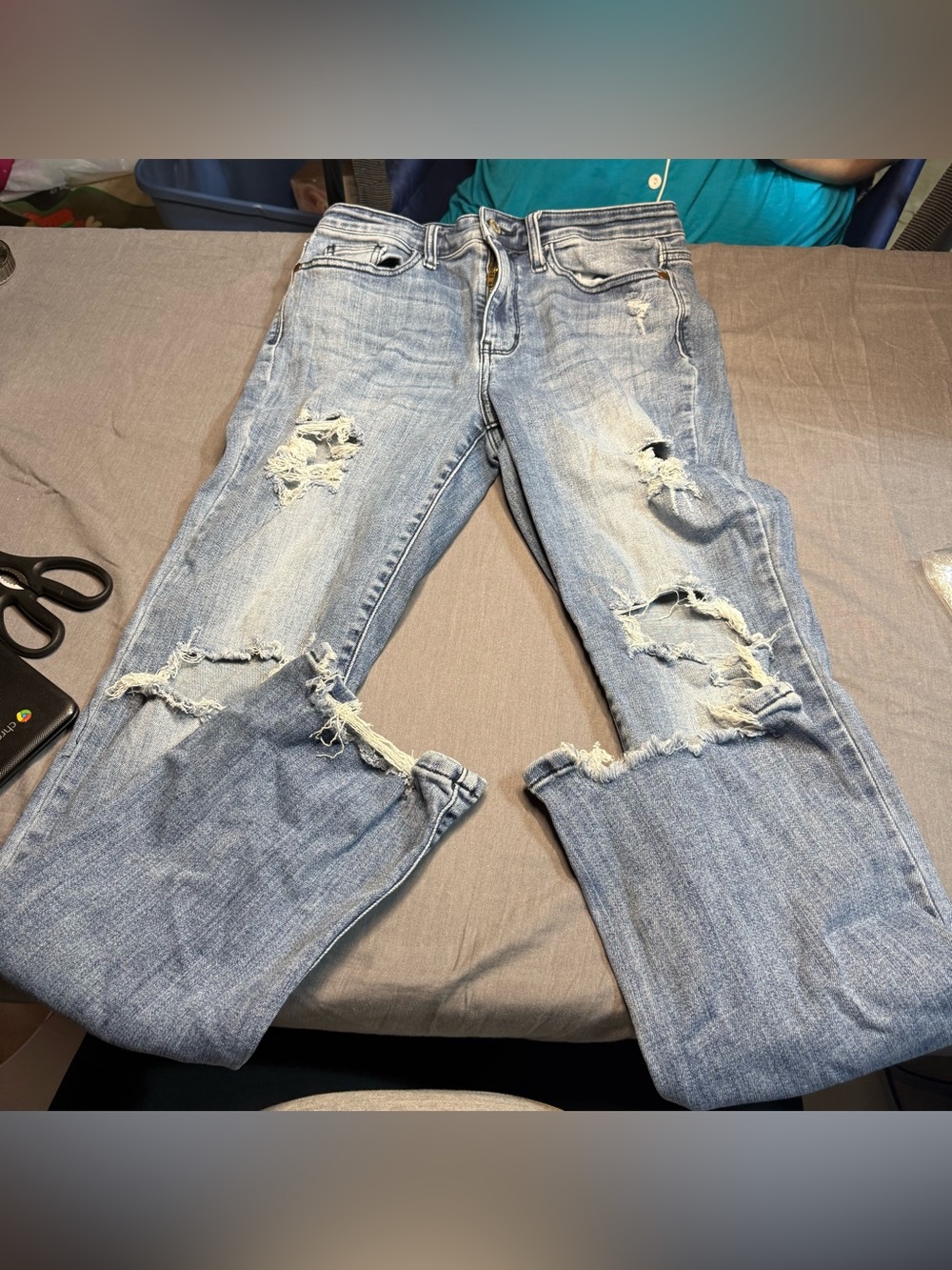 Judy Blue Light Blue Distressed Boyfriend Jeans